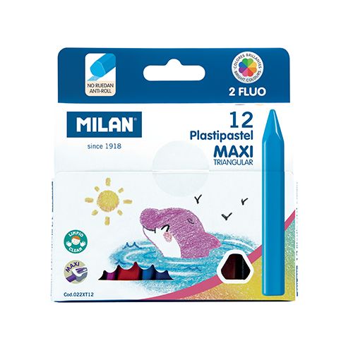 MILAN - Creioane MAXI plastic 10 buc + 2 buc FLUO