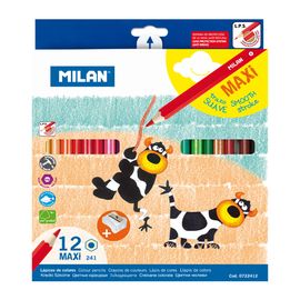 MILAN - Creioane colorate maxi hexagonale 12 buc. + ascuțitor de creioane