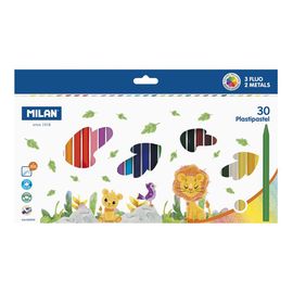 MILAN - Creioane colorate rotunde din plastic 24 buc. + 3 buc. FLUO + 2 buc. metalice