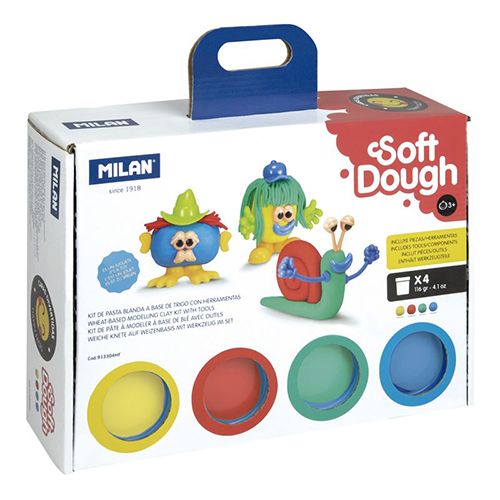 MILAN - Plastilină Soft Dough set de 4 culori + unelte Fețe amuzante Funny faces