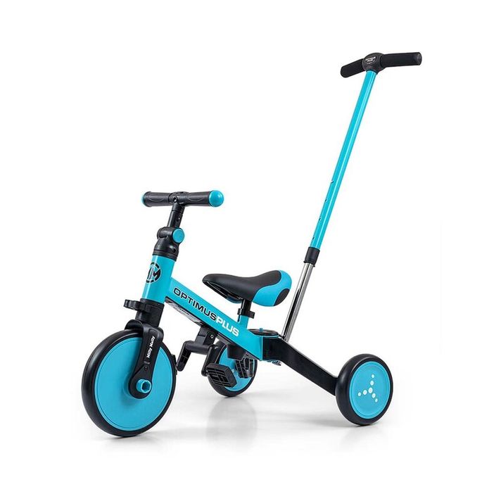 MILLY MALLY - Tricicleta pentru copii 4in1 Optimus Plus cu bară de ghidare albastru