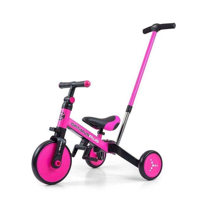 MILLY MALLY - Tricicletă pentru copii 4in1 Optimus Plus cu bară de ghidare pink