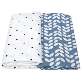 MOTHERHOOD - Premium Cotton Muslin Blanket and Wrap 2 buc Blue Classics 100x120 cm