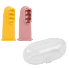 NATTOU - Perie de silicon pentru degete cu husă Yellow/Pink 2 buc.