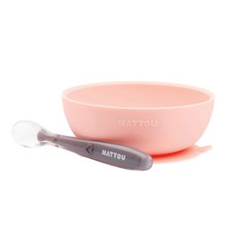 NATTOU - Set de masă din silicon 2 buc castron și lingură roz fără BPA