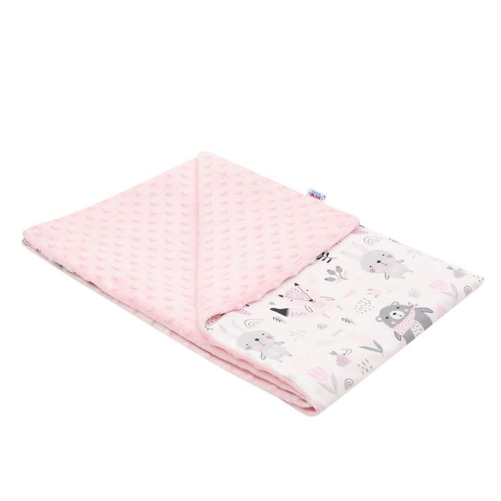 NEW BABY - Pătură pentru bebeluși din Minky Ursuleți de pluș roz 80x102 cm