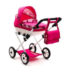 NEW BABY - COMFORT cărucior pentru păpuși și bebeluși roz cu flori roz