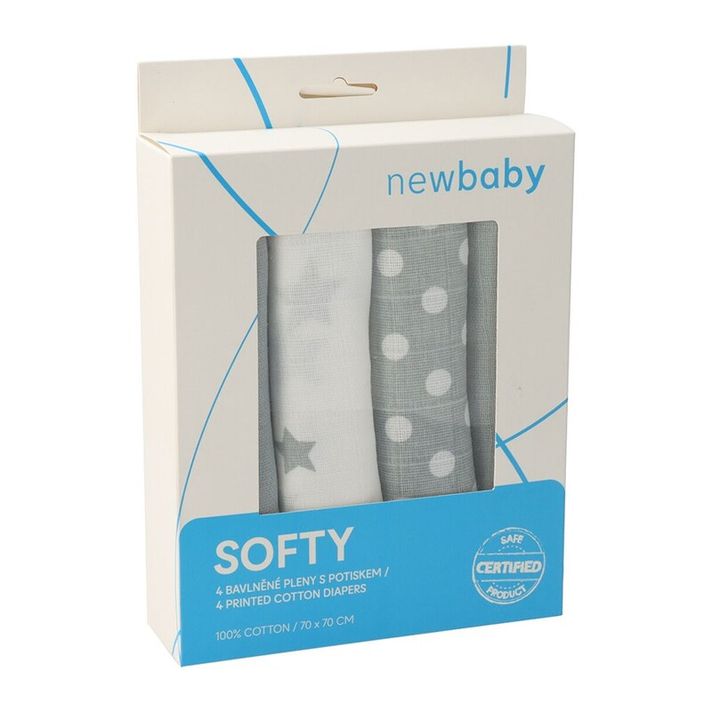 NEW BABY - Scutece din bumbac imprimat din pânză Softy 70 x 70 cm 4 buc gri și alb