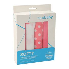 NEW BABY - Scutece din bumbac textil imprimat Softy 70 x 70 cm 4 buc roz și alb