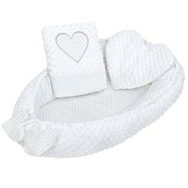 NEW BABY - Cuib de lux cu pernă și plapumă Sweetheart alb
