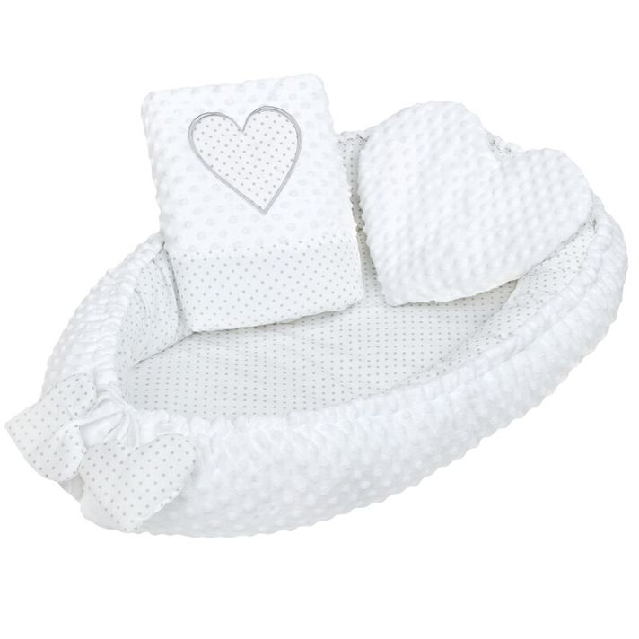NEW BABY - Cuib de lux cu pernă și plapumă Sweetheart alb