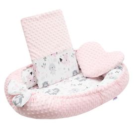 NEW BABY - Cuib de lux cu pernă și plapumă din minky roz