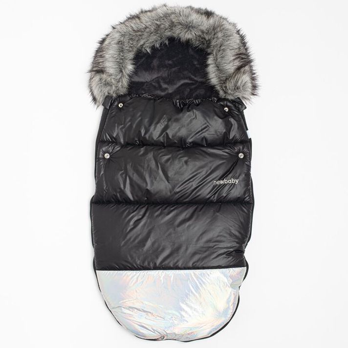 NEW BABY - Lux sac de picioare cu blană Shine negru și argintiu