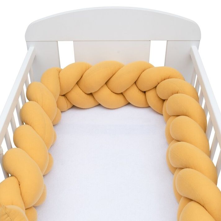 NEW BABY - Saltea de protecție pentru patul de copii muselina muștar împletitură