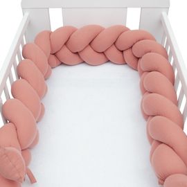 NEW BABY - Saltea de protecție pentru patul de copii muselină împletitură roz