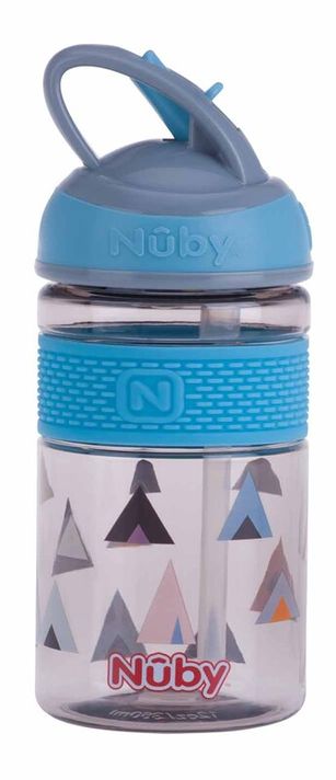 NUBY - Sticluță sport 2în1 cu pai greu pliabil, 360 ml, albastru, 3+, 3+.