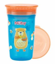 NUBY - Cană 360° fără curgere 300ml, 6m+ albastru / portocaliu