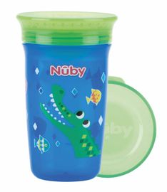 NUBY - Cană non-flowing 360° 300 ml, 6m+ albastru / verde