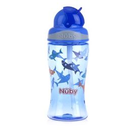 NUBY - Cana care nu curge cu pai pliabil 360 ml-albastru