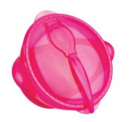NUBY - Bol cu ventuză, capac și lingură, 6 m+, roz