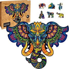 PUZZLER - Puzzle colorat din lemn - Elefant sacru