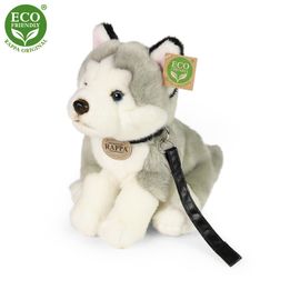 RAPPA - Câine husky de pluș, așezat cu lesă 28 cm ECO-FRIENDLY