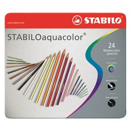 STABILO - Creioane colorate aquacolor, cutie metalică 24 buc.