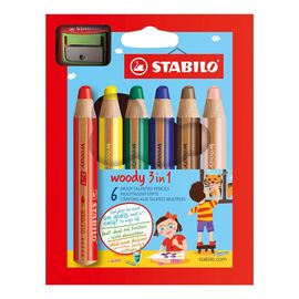 STABILO - Creioane colorate woody 3 în 1 set 6 buc. + ascuțitoare de creioane colorate