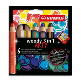 STABILO - Creioane colorate lemnoase 3în1 Arty, set de 6 + ascuțitor de creioane