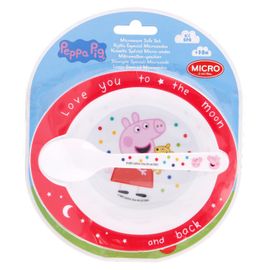 STOR - Veselă de plastic pentru copii 2 buc, PEPPA PIG Baby, castron, lingură, 13478