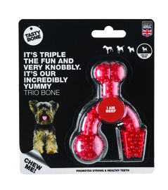 TASTY BONE - Os de nylon trio cub pentru câini extra mici - Carne de vită