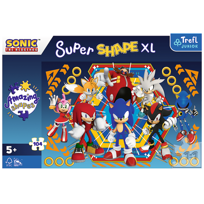 TREFL -  Puzzle 104 XL Super Shape - Lumea lui Sonic / SEGA Sonic The Hedgehog FSC Mix 70%