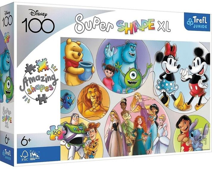 TREFL - Puzzle 160 XL Super Shape - Lumea color Disney / Disney 100