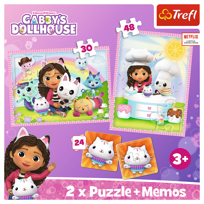 TREFL -  Puzzle 2 în 1 + ciocan - Gabby cu pisica ei / Casa de păpuși a lui Universal Gabby