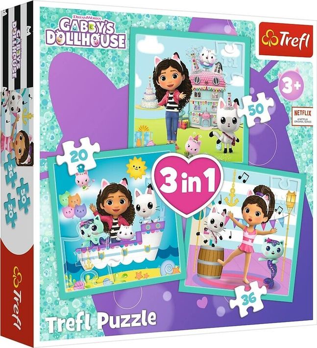 TREFL - Puzzle 3 în 1 - Activitățile lui Gabby / Casa de păpuși a lui Gabby universal