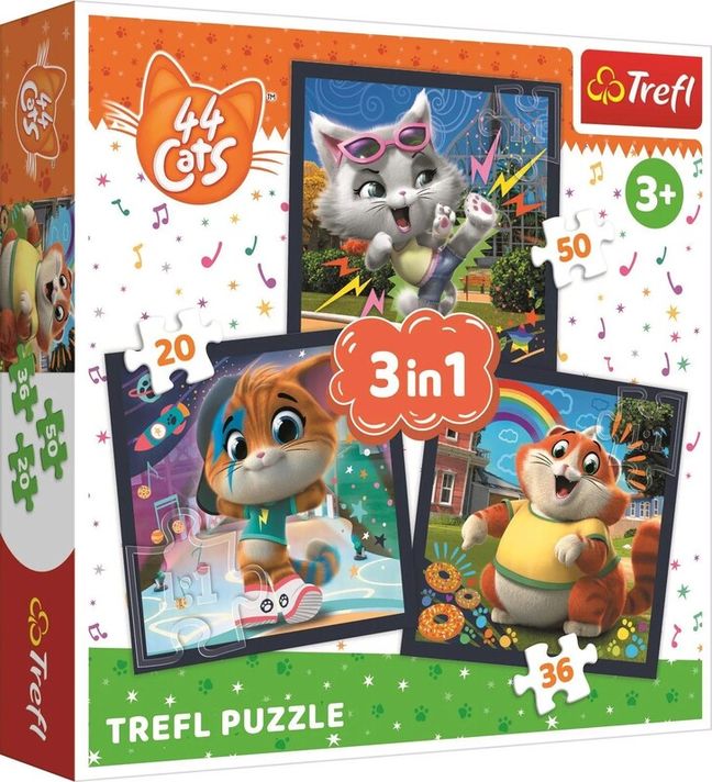 TREFL - Puzzle 3v1 - Întâlnește pisici drăguțe / Rainbow 44 cats