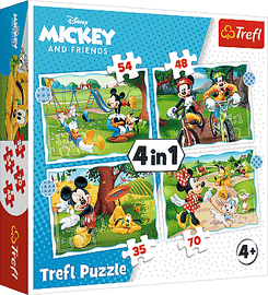 TREFL - Hit Puzzle 4in1 - Mickey's Nice Day / Personaje standard Disney