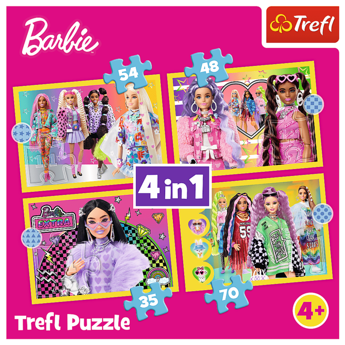 TREFL - Puzzle 4 în 1 - Happy Barbie World / Mattel, Barbie