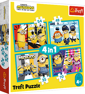 TREFL - Puzzle 4in1 - Happy World Mimoňov / Mimoni: Vine răufăcător