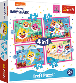TREFL - Puzzle 4 în 1 - Familia Shark / Viacom Baby Shark
