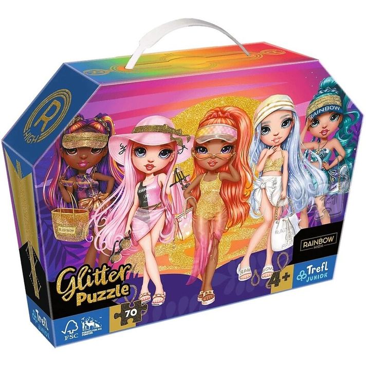 TREFL - Puzzle 70 Glitter într-o carcasă - Glitter dolls / MGA Rainbow high FSC Mix 70%