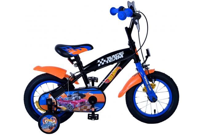 VOLARE - Bicicleta pentru copii Hot Wheels - baieti - 12 inch - negru portocaliu albastru - doua frane de mana