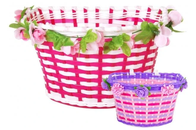 VOLARE - Coș de bicicletă tricotat Volare - flori - fete - alb/roz