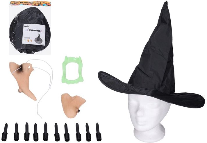 WIKY - Set carnaval - vrăjitoare (nas, bărbie, degete, pălărie și dinți)