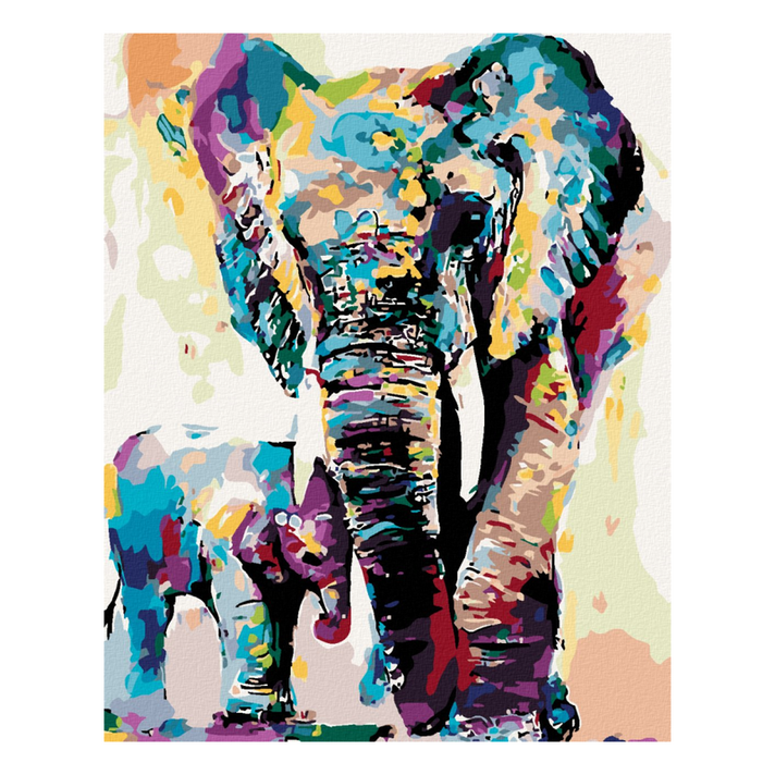 ZUTY - Pictura cu diamant (fără ramă) - Elefanți pictați