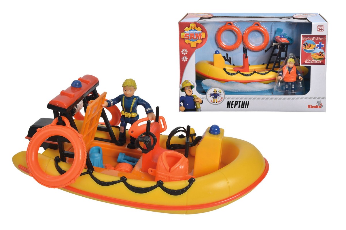 SIMBA - Pompierul Sam Neptun barcă de salvare 20 cm cu figurină