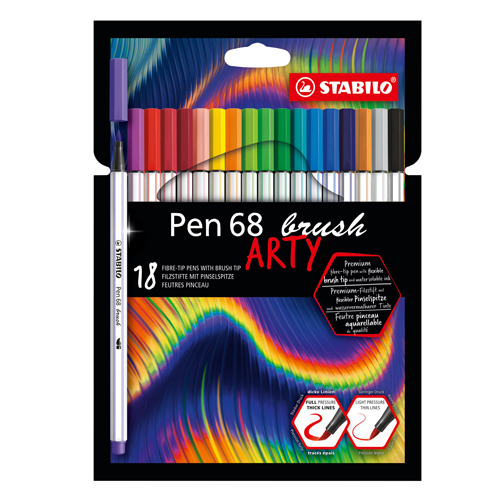 STABILO - Markere cu vârf de pensulă pentru linii de diferite lățimi PEN 68 brush - ARTY, set de 18 buc.