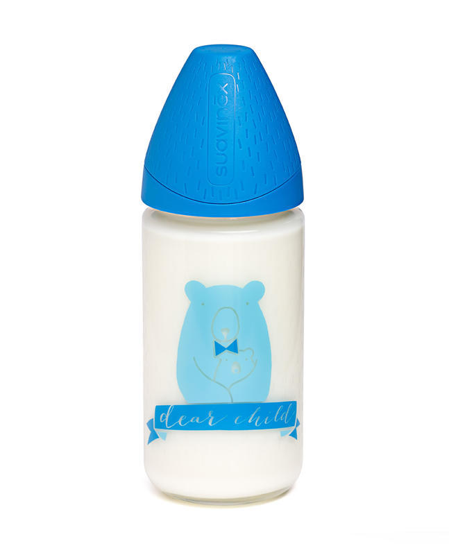 SUAVINEX - MFL Sticlută de sticlă 240 ml, tetină anatomică - Ursulet de plus albastru