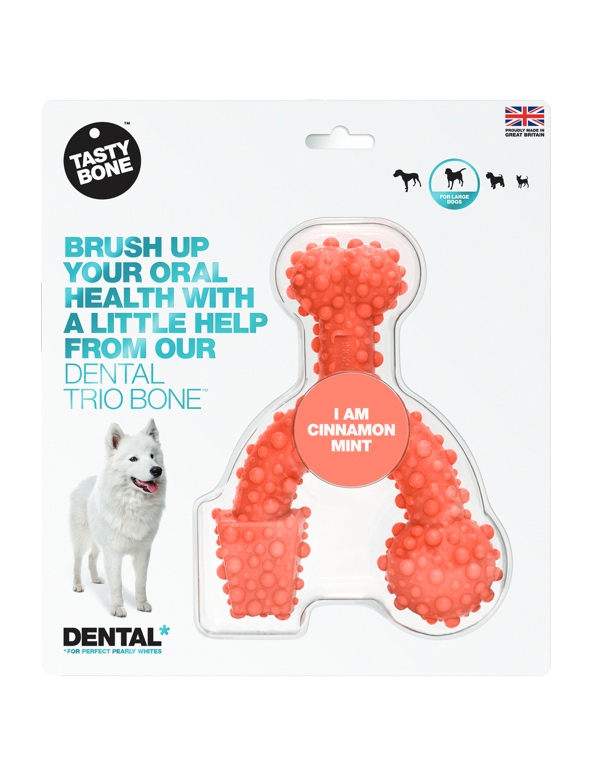 TASTY BONE - Dental trio cub de nylon pentru câini de talie mare - Scorțișoară și mentă