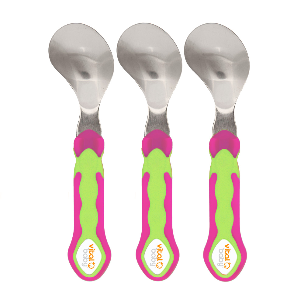 VITAL BABY - Lingură ergonomică - 3pcs - Otel inoxidabil - Roz-verde.